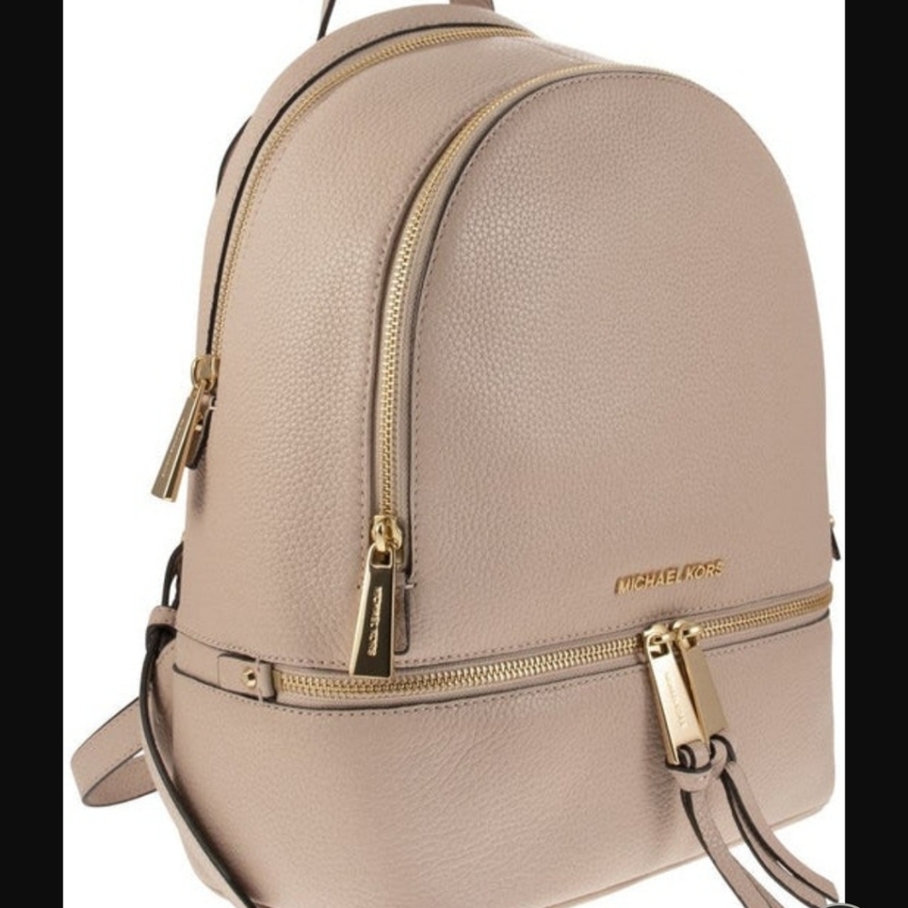 Michael Kors MK Rhea Medium Leather Backpack Soft Pink Gold - Picture 2 of 7